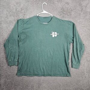 Trader Joes Mens Long Sleeve Graphic T-Shirt Forest Green Hibiscus Logo XXL